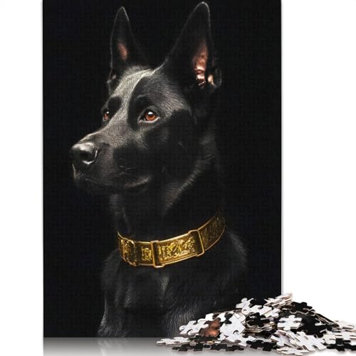 Puzzle mit 1500 Teilen aus schwarzem und goldfarbenem Holz, Motiv: Belgischer Malinois – ideal für die Dekoration des Hauses. Puzzle mit 1500 Teilen (85 x 57 cm). von GQmoney