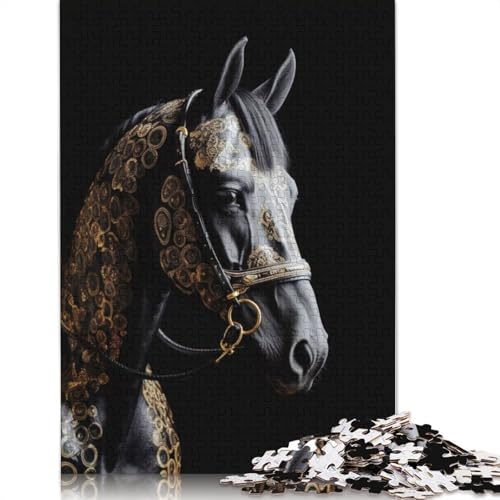 Puzzle mit 1500 Teilen für Erwachsene, quadratisches Puzzle, schwarzes und goldenes Pferd, Holzpuzzle für Erwachsene, einzigartige Herausforderungsspiele, 1500 Teile (85 x 57 cm) von GQmoney