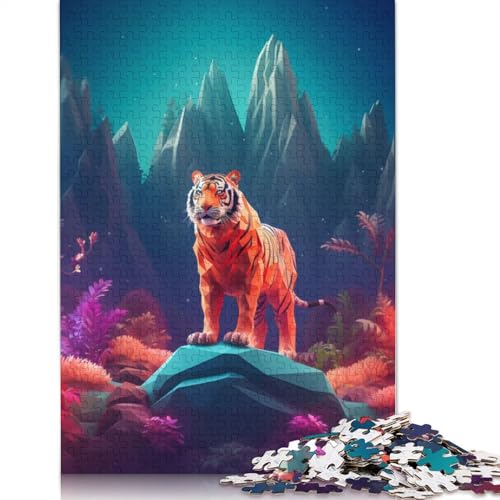Puzzle mit 520 Teilen für Erwachsene, quadratisches Puzzle, blauer Tiger, Nacht, Holzpuzzle, praktisches Spiel, 520 Teile (52 x 38 cm) von GQmoney