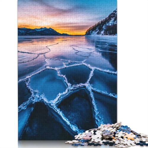 Puzzle mit Sonnenuntergang am gefrorenen See, rechteckig, aus Pappe, als Geschenk für Kinder ab 12 Jahren, 1000 Teile (75 x 50 cm) von GQmoney