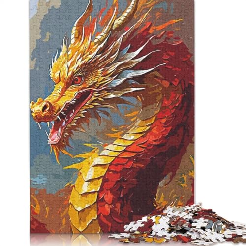 Puzzle mit goldenem Drachenkopf für Erwachsene und Kinder. Skurriles Herausforderungsspielzeug, Lernspiel, Heimdekoration für Erwachsene und Kinder ab 14 Jahren, 520 Teile (52 x 38 cm) von GQmoney