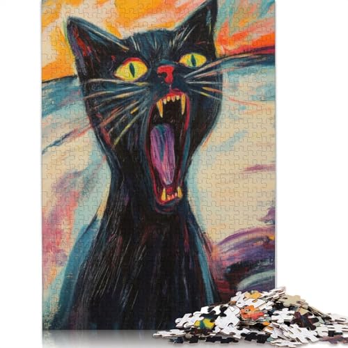 Puzzle mit schreiender schwarzer Katze zum Malen für Erwachsene und Kinder. Skurriles Herausforderungsspielzeug, Lernspiele, Heimdekoration, ab 14 Jahren, 520 Teile (52 x 38 cm) von GQmoney
