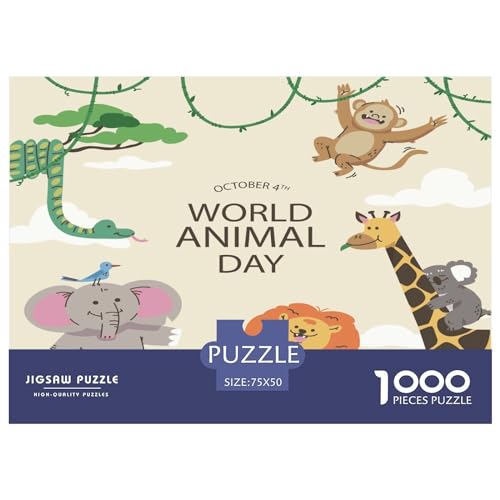 Puzzles 1000 Teile, Kindertiere, quadratische Puzzles für Erwachsene und Kinder, Holzpuzzles, herausfordernde Spielpuzzles, 1000 Teile (75 x 50 cm) von GQmoney