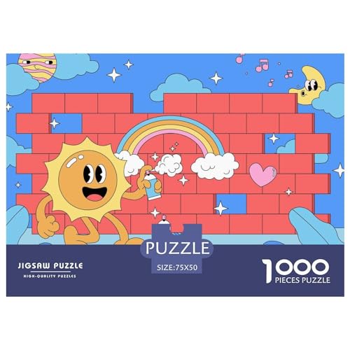 Puzzles 1000 Teile Sun Cartoon Quadratische Puzzles für Erwachsene und Kinder, Holzpuzzles Anspruchsvolle Spielpuzzles 1000 Stück (75 x 50 cm) von GQmoney
