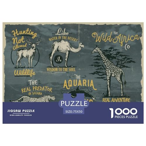 Puzzles 1000 Teile Tierlogo Retro quadratische Puzzles für Erwachsene und Kinder, Holzpuzzles Anspruchsvolle Spielpuzzles 1000 Stück (75 x 50 cm) von GQmoney