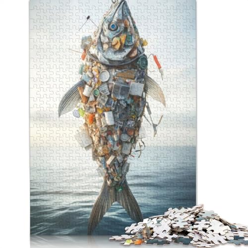 Puzzles aus Kunststoff mit Fischskulpturen für Erwachsene und Kinder. Unmögliches Herausforderungsspielzeug, Lernspiel, Heimdekoration, Geschenke, 1500 Teile (85 x 57 cm) von GQmoney