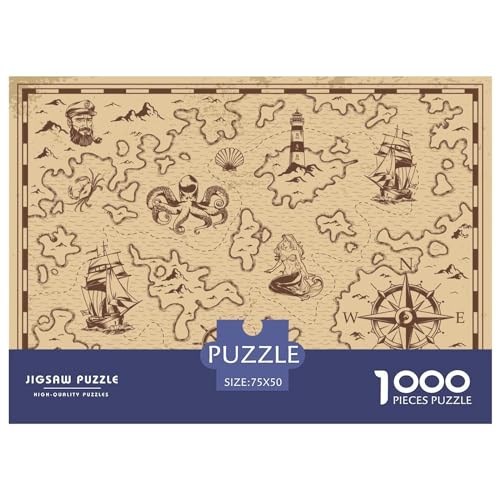 Puzzles für Erwachsene, 1000 Teile, Klassische Schatzkarte, Holzpuzzle, entspannendes Puzzlespiel, Denksportaufgaben, 1000 Teile (75 x 50 cm) von GQmoney