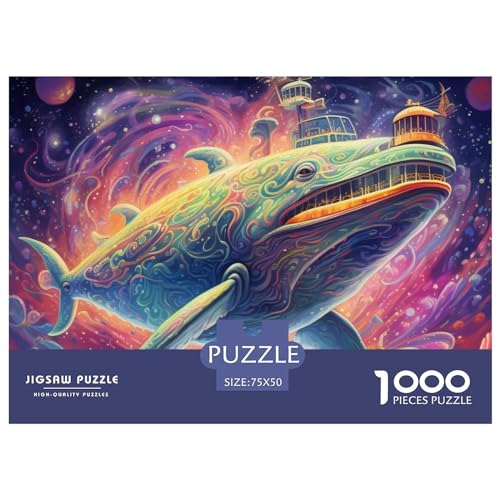 Puzzles für Erwachsene, 1000-teilige Puzzles für Erwachsene, bunter Blauwal, kreative rechteckige Puzzles, Holzpuzzle, Puzzle 1000 Teile (75 x 50 cm) von GQmoney