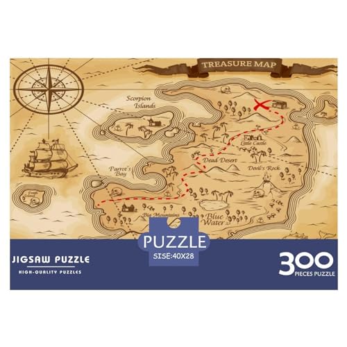 Puzzles für Erwachsene, 300 Teile, Klassische Schatzkarte, Holzpuzzle, entspannendes Puzzlespiel, Denksportaufgaben, 300 Teile (40 x 28 cm) von GQmoney
