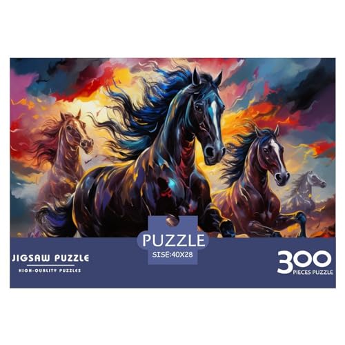 Puzzles für Erwachsene, 300 Teile, psychedelisch gefärbte Pferde, kreative Holzpuzzles, Hands-on-Spiel, Puzzle, Familiendekoration, 300 Teile (40 x 28 cm) von GQmoney