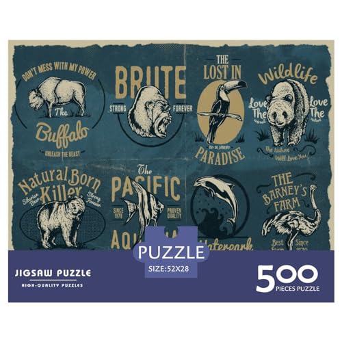 Puzzles für Erwachsene, 500 Teile, Coole Retro-Tiere, kreative Holzpuzzles, praktisches Spiel, Puzzle, Familiendekoration, 500 Teile (52 x 38 cm) von GQmoney