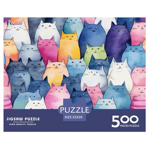 Puzzles für Erwachsene, 500 Teile, klassisches Aquarell, Fat_Cats, Holzpuzzle, entspannendes Puzzlespiel, Denksportaufgaben, 500 Teile (52 x 38 cm) von GQmoney