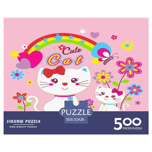 Puzzles für Erwachsene, 500 Teile, klassisches rosa Katze-Holzpuzzle, entspannendes Puzzlespiel, Denksportaufgaben, 500 Teile (52 x 38 cm) von GQmoney