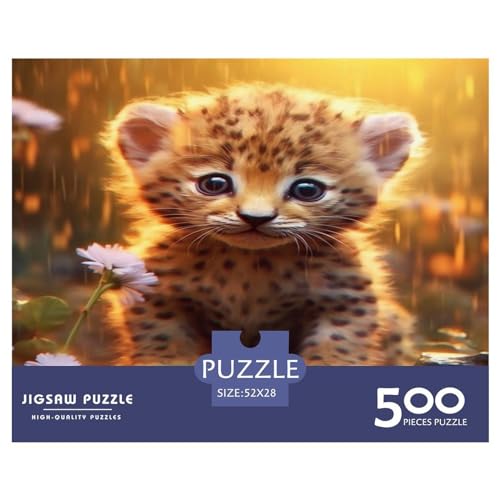 Puzzles für Erwachsene, niedlicher Leopard, Holzpuzzle, 500 Teile, kreatives rechteckiges Puzzle, Denksportaufgaben, Spiel, 500 Teile (52 x 38 cm) von GQmoney