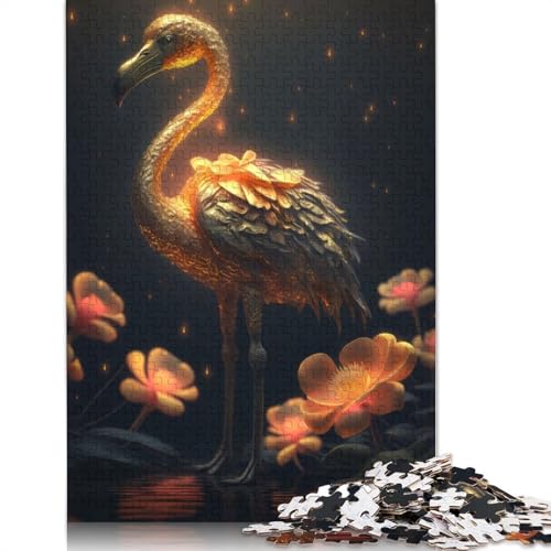 Quadratisches goldenes Flamingo-Puzzle, 1000 Teile, für Erwachsene, Holzpuzzle für Heimdekoration, 1000 Teile (75 x 50 cm) von GQmoney
