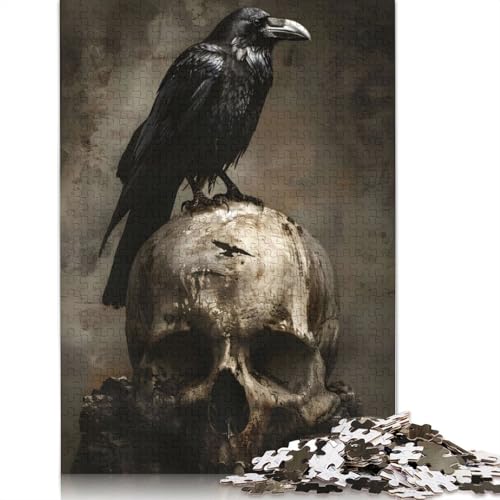 Rabe sitzend auf Totenkopf Puzzle, 520 Teile, Erwachsenen-Puzzle, Holzpuzzle, nachhaltiges Puzzle für Erwachsene, Spiele, 520 Teile (52 x 38 cm) von GQmoney