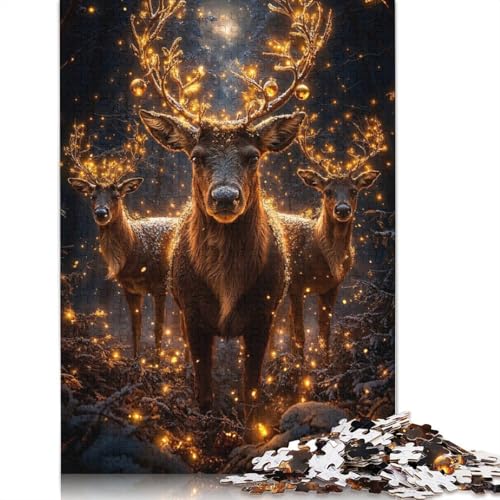Rentier-Weihnachtslichter-Puzzle für Erwachsene und Jugendliche, 1000 Teile, Papierpuzzles für Teenager, Geschenke, Denksportspiel, 1000 Teile (38 x 26 cm) von GQmoney