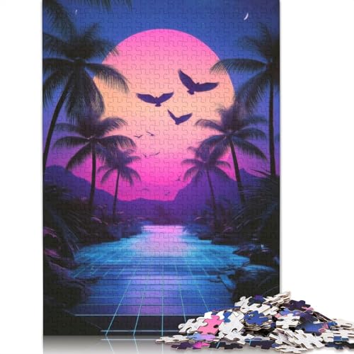 Retro-Puzzle mit Sonnenuntergangspalmen, Puzzle für Erwachsene und Kinder, 520 Teile, unmögliche Herausforderung, Spielzeug, Lernspiel, Heimdekoration, Geschenke, 520 Teile (52 x 38 cm) von GQmoney