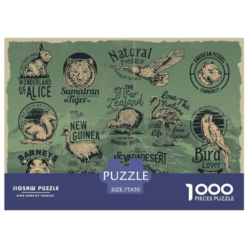 Retro-Tiere-Puzzle für Erwachsene, 1000-teiliges Puzzle für Erwachsene, Holzpuzzle, lustiges Dekomprimierungsspiel, 1000 Teile (75 x 50 cm) von GQmoney