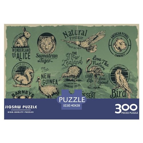 Retro-Tiere-Puzzle für Erwachsene, 300 Teile, klassisches Puzzle, Holzpuzzle, Wandkunst, einzigartiges Spielzeug, Geschenk, 300 Stück (40 x 28 cm) von GQmoney