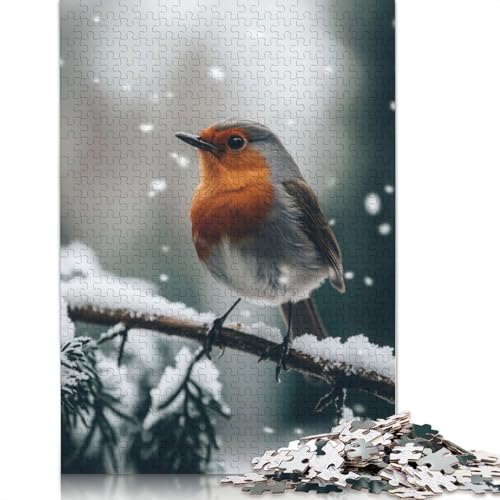 Rotkehlchen im Winterschnee, 1000-teiliges Puzzle für Erwachsene | | Familienspaß-Puzzles für Erwachsene, Geschenke, Denkspiele, 1000 Teile (38 x 26 cm) von GQmoney