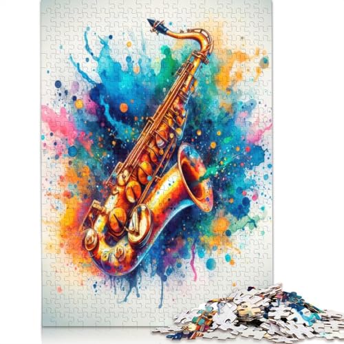 Saxophon-Aquarellkunst-Puzzle für Erwachsene, Premium-Puzzle aus 100% recyceltem Brett, schwierige Puzzles für Kinder ab 12 Jahren, 1500 Teile (85 x 57 cm) von GQmoney