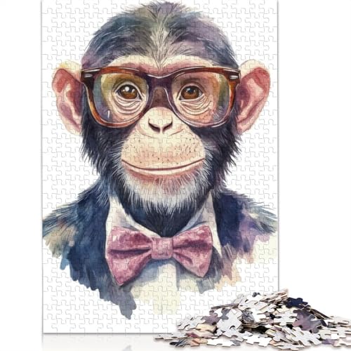 Schimpanse mit Brille und Fliege, Puzzles für Erwachsene und Kinder, skurriles Herausforderungsspielzeug, Lernspiele, Heimdekoration, Geschenke, 520 Teile (52 x 38 cm) von GQmoney