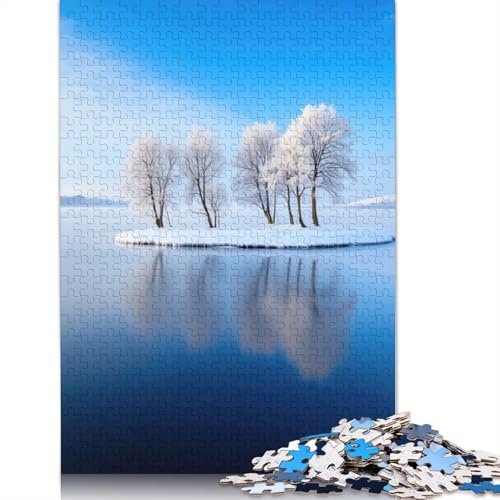 Schneebedeckte Insel in einem zugefrorenen See, Puzzle für Erwachsene, 1000 Teile, kreative Spiele, Puzzle, Geschenke für Männer, für Frauen, Männer, 1000 Teile (75 x 50 cm) von GQmoney