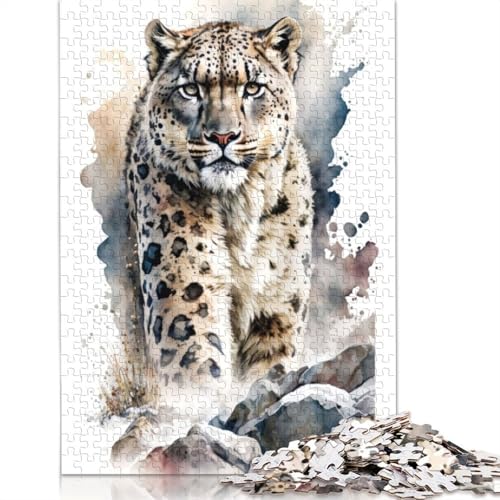 Schneeleopard in Aquarell-Puzzles für Erwachsene und Kinder. Tolle Geschenke, Herausforderungsspielzeug, Lernspiele, Heimdekorationsgeschenke, 520 Teile (52 x 38 cm) von GQmoney
