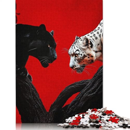 Schwarz-weiße Leoparden-Puzzle für Erwachsene, Premium-Puzzle aus 100% recyceltem Brett, Problemlösungspuzzles für Erwachsene und Kinder, 1000 Teile (75 x 50 cm) von GQmoney