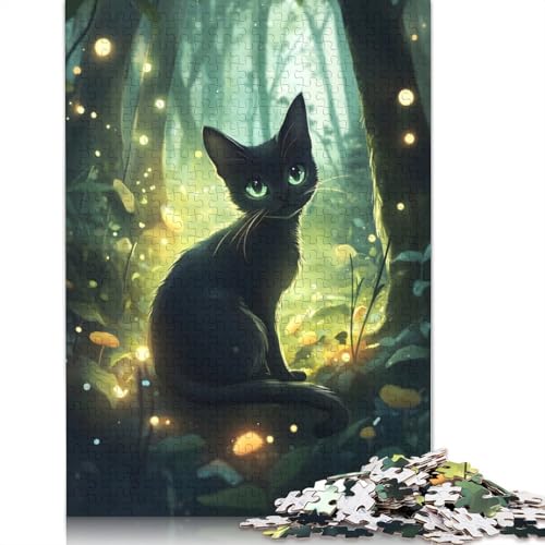Schwarze Katze im Zauberwald, Puzzle für Erwachsene, 520 Teile, rechteckiges Papppuzzle, Geschenke für Männer, für Jungen oder Mädchen, 520 Teile (52 x 38 cm) von GQmoney