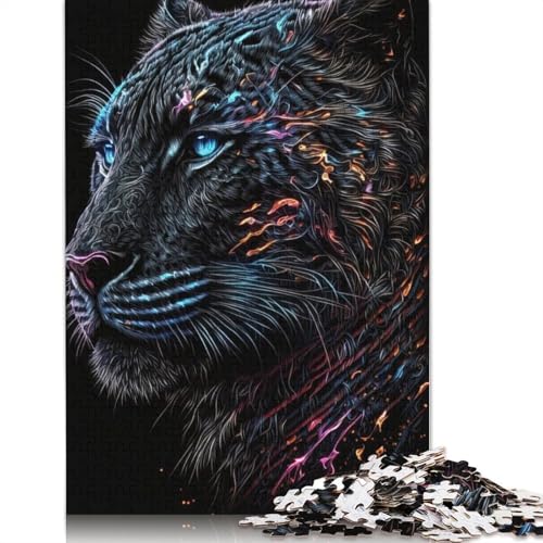 Schwarze Tigerkatze-Puzzles für Erwachsene und Kinder. Tolles Geschenk, Herausforderungsspielzeug, Lernspiel, Heimdekoration, ab 14 Jahren, 520 Teile (52 x 38 cm) von GQmoney