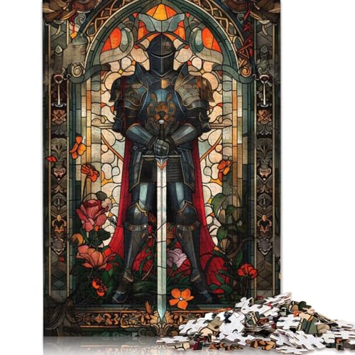Schwarzer Ritter, Buntglas, 1000-teiliges Puzzle für Erwachsene | | Familienspaß-Puzzles für Erwachsene, Geschenke, Denkspiele, 1000 Teile (38 x 26 cm) von GQmoney