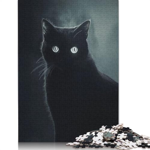 Schwarzes Katzenporträt-Puzzle für Erwachsene, kreative Spiele, Puzzle-Geschenk für Jungen oder Mädchen, 1000 Teile (75 x 50 cm) von GQmoney
