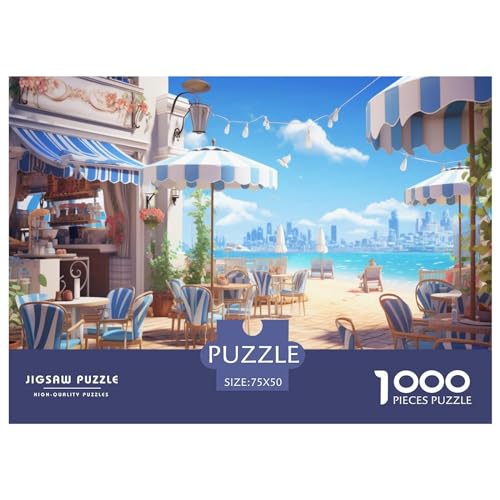 Seaside_Cafe Holzpuzzle mit 1000 Teilen für Erwachsene, kreatives rechteckiges Puzzle, Gehirnübungs-Herausforderungsspiel, Geschenk für Kinder, 1000 Teile (75 x 50 cm) von GQmoney