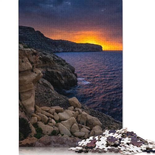 Sonnenaufgang am Meer in Malta, 1500-teiliges Puzzle für Erwachsene, 100% recycelte Holzplatte, schwierige Puzzles für Frauen und Männer, 1500 Teile (85 x 57 cm) von GQmoney