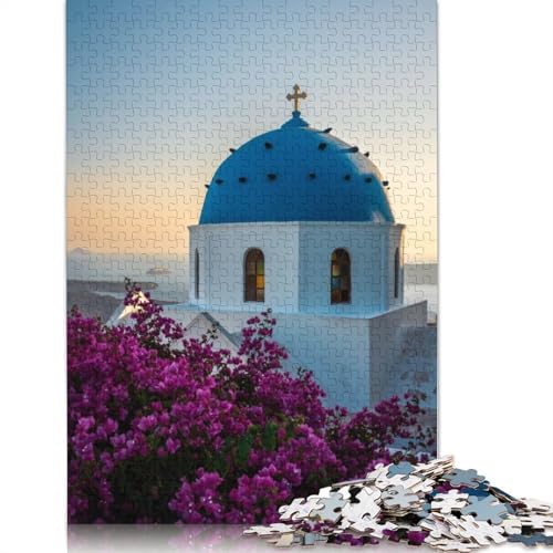 Sonnenuntergang an der blauen Kirche, 1000-teiliges Puzzle, ab 18 Jahren, Lernspiele, Puzzles für Erwachsene, für Frauen, für Kinder ab 12 Jahren, 1000 Teile (75 x 50 cm) von GQmoney