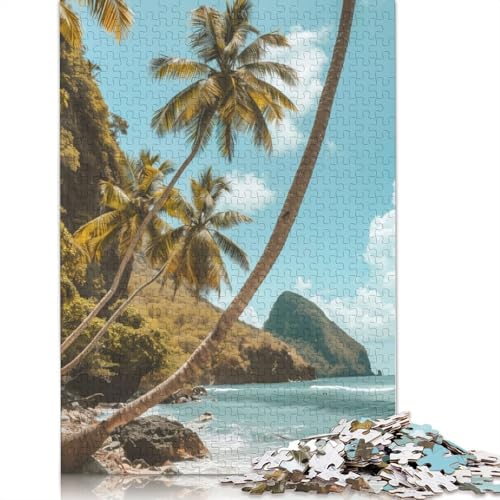 St. Lucias Coastal Whisper Puzzle für Erwachsene, 1000 Teile, DIY-Spiel, Puzzles für Erwachsene für Frauen, für Erwachsene Kinder, 1000 Stück (75 x 50 cm) von GQmoney