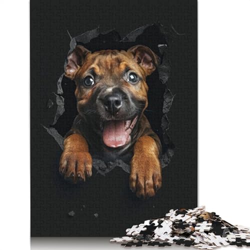 Staffordshire Bull Terrier 1000-teiliges Puzzle für Erwachsene, Spielzeug, Denkspiel, Lernspiel für Erwachsene, Stressabbau, Heimdekoration (38 x 26 cm) von GQmoney