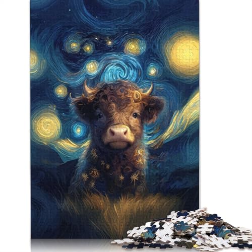 Sternennacht-Puzzle für Erwachsene mit Hochlandkuh, Premium-Puzzle aus 100% recyceltem Brett, schwierige Puzzles für Kinder ab 12 Jahren, 520 Teile (52 x 38 cm) von GQmoney