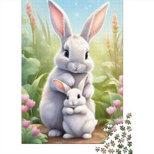 Süßes Häschen-Puzzle, Premium-Puzzle aus 100% recyceltem Kartonpapier, rechteckig, für Damen und Herren, einzigartiges, 1000 Teile (38 x 26 cm) von GQmoney