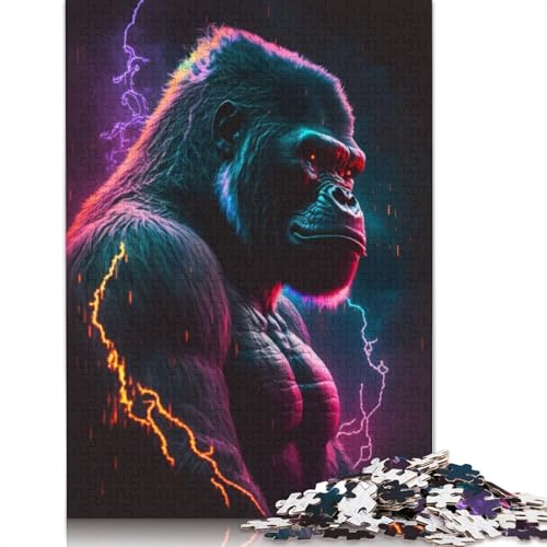 Synthwave Gorilla-Puzzle für Erwachsene und Kinder. Tolles Geschenk, Herausforderungsspielzeug, Lernspiele, Heimdekoration, ab 14 Jahren, 520 Teile (52 x 38 cm) von GQmoney