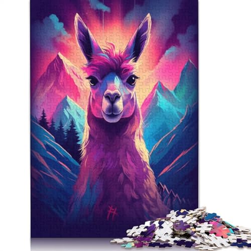Synthwave Lama-Puzzle, rechteckig, Papp-Puzzle, Geschenk für Kinder ab 12 Jahren, 1000 Teile (75 x 50 cm) von GQmoney