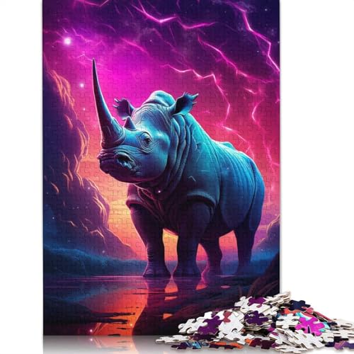 Synthwave Rhino Puzzle für Erwachsene und Kinder, 1000 Teile, skurrile Herausforderung, Spielzeug, Lernspiele, Heimdekoration, Geschenke, 1000 Teile (75 x 50 cm) von GQmoney