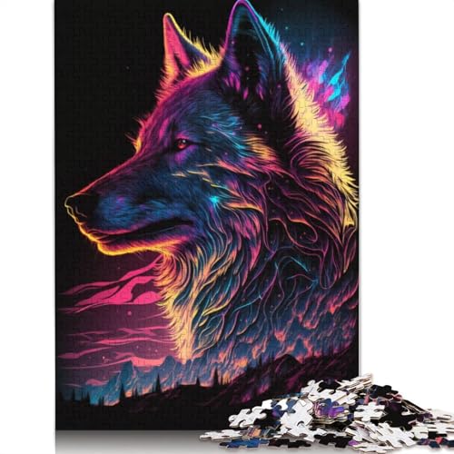 Synthwave Wolf Puzzle für Erwachsene, 520 Teile, 100% recycelte Holzplatte, Denksportaufgaben für Erwachsene, für Jungen oder Mädchen, 520 Teile (52 x 38 cm) von GQmoney