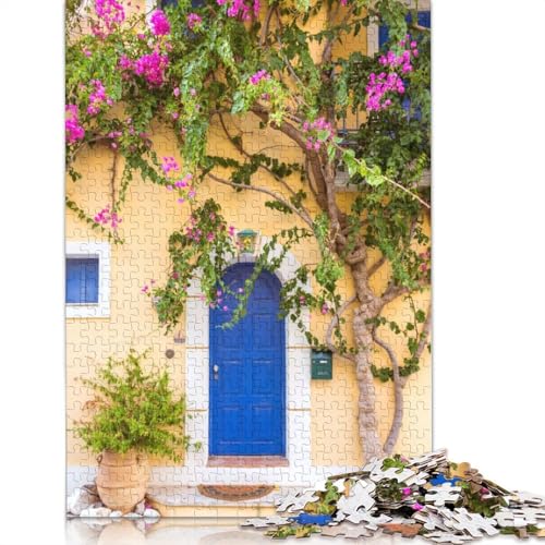 The Blue Door Greece 520-teiliges Puzzle für Erwachsene, 100% recycelte Holzplatte, schwierige Puzzles für Frauen und Männer, 520 Teile (52 x 38 cm) von GQmoney