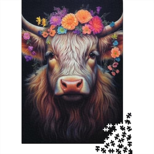Tierkunst-Puzzle mit Kuhmotiv, einzigartige Heimdekoration, 100% recycelter Karton, Puzzle für Erwachsene, 1000 Teile (38 x 26 cm) von GQmoney