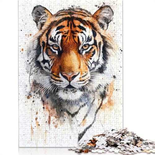 Tiger-Aquarellporträt-Puzzle für Erwachsene und Kinder. Unmögliches Herausforderungsspielzeug, Lernspiel, Heimdekoration, ab 14 Jahren, 520 Teile (52 x 38 cm) von GQmoney