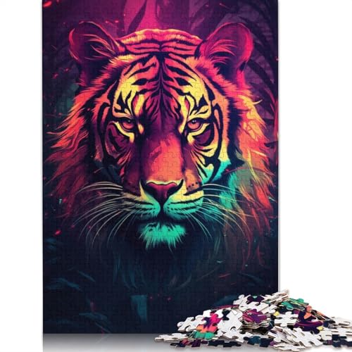 Tiger Synthwave Puzzle für Erwachsene und Kinder. Skurriles Herausforderungsspielzeug, Lernspiele, Heimdekoration für Erwachsene und Kinder ab 14 Jahren, 520 Teile (52 x 38 cm) von GQmoney