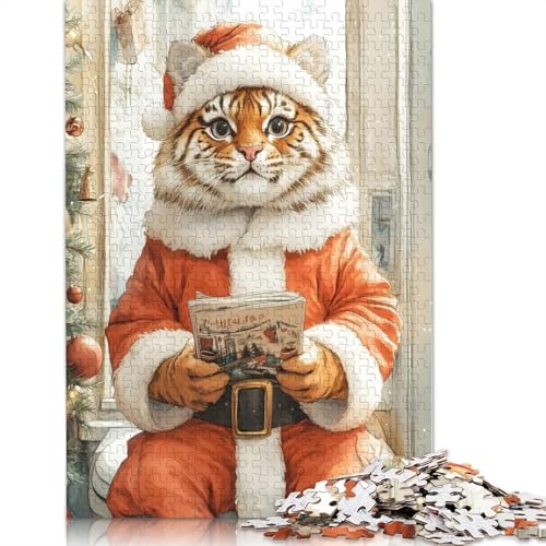 Tiger-Weihnachtsmann-Puzzles für Erwachsene, 1000-teiliges Puzzle für Teenager, Lernspiel, Herausforderungsspielzeug, 1000 Teile (38 x 26 cm) von GQmoney